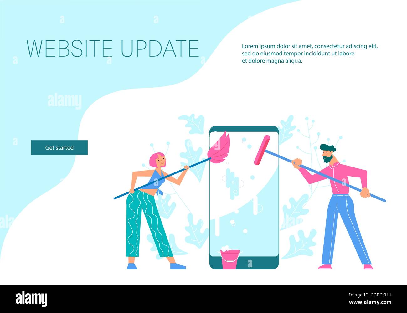 Le modèle de page Web d'accueil du service d'assistance nettoie l'écran du smartphone. Mise à jour du système d'exploitation, processus de mise à jour du logiciel des nouvelles en ligne metap Illustration de Vecteur