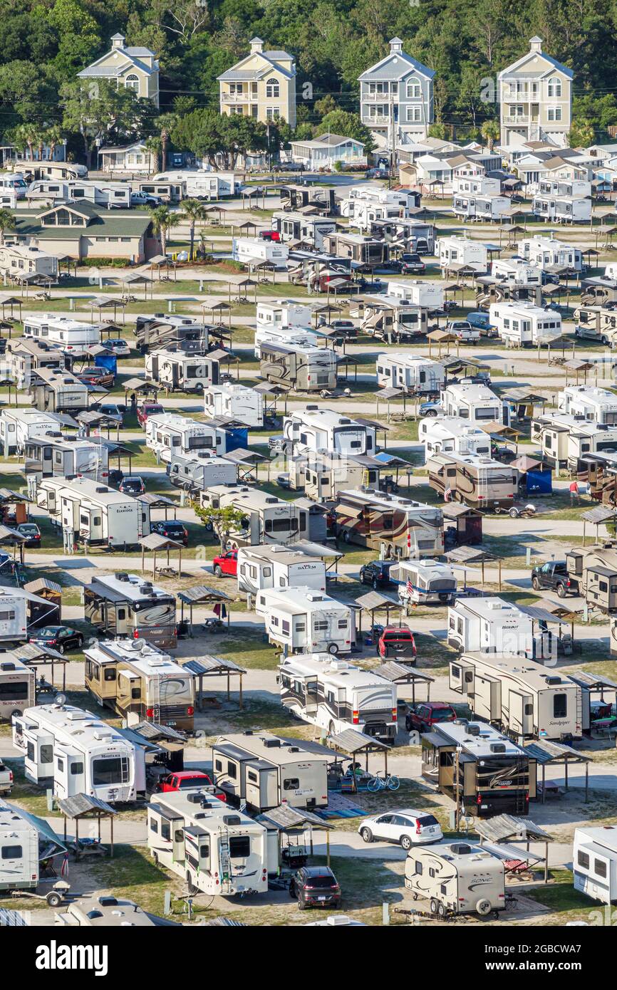 Caroline du Sud, Myrtle Beach RV Travel Park, véhicules récréatifs remorque caravane parking terrain de camping aérien au-dessus des remorques, Banque D'Images