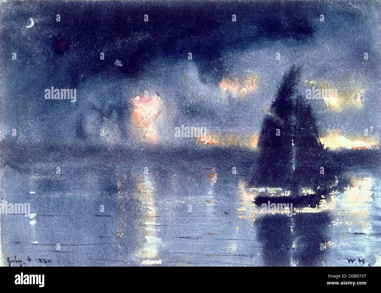 Winslow Homer - Voilier et feu d'artifice du 4 juillet Banque D'Images