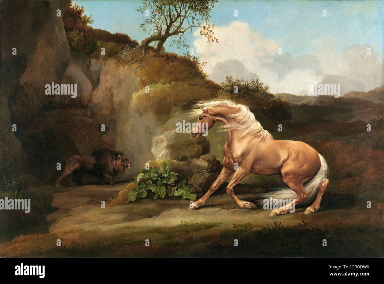 Cheval effrayé par un Lion de George Stubbs (1724-1806), huile sur toile, vers 1762-68 Banque D'Images