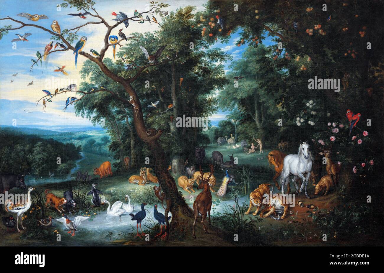 Le jardin d'Eden par Izaak van Oosten (1613-1661), huile sur toile, c. 1655-61 Banque D'Images