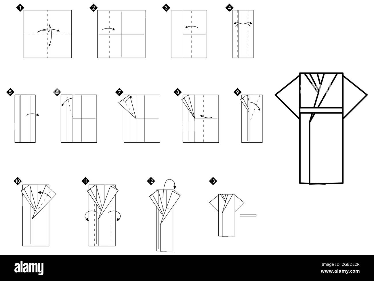 Comment faire un signet de kimono origami.Instructions détaillées noir et blanc à faire soi-même.Illustration vectorielle monochrome. Illustration de Vecteur