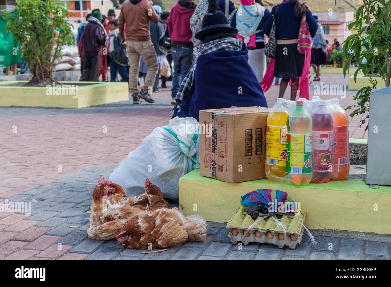 ZUMBAHUA, ÉQUATEUR - 4 JUILLET 2015 : vue d'un marché traditionnel du samedi dans un village isolé de Zumbahua Banque D'Images