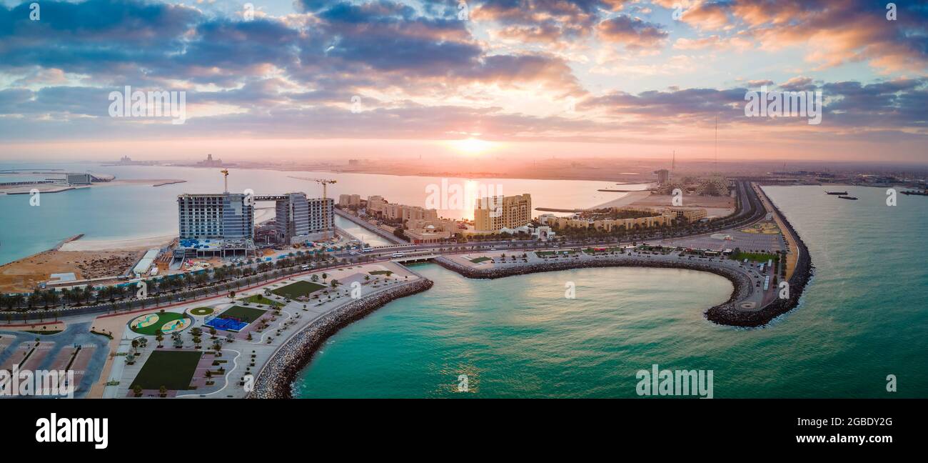 Construction et développement à l'île de Marjan bord de mer a récupéré terre île artificielle en émirat de Ras al Khaimah dans l'aeria des Émirats arabes Unis Banque D'Images