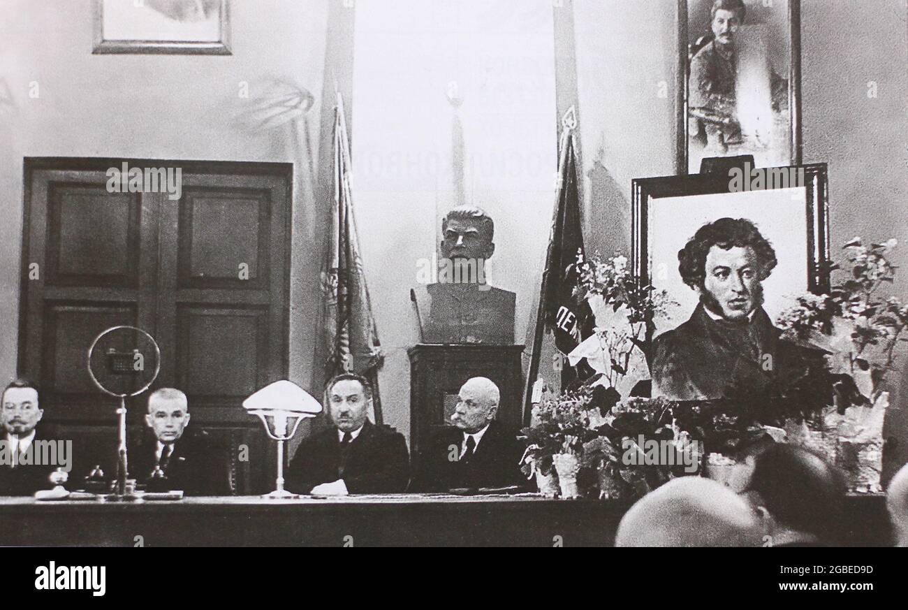 Ouverture de la session Pouchkine de l'Académie des sciences de l'URSS à Leningrad le 13 février 1937. Banque D'Images