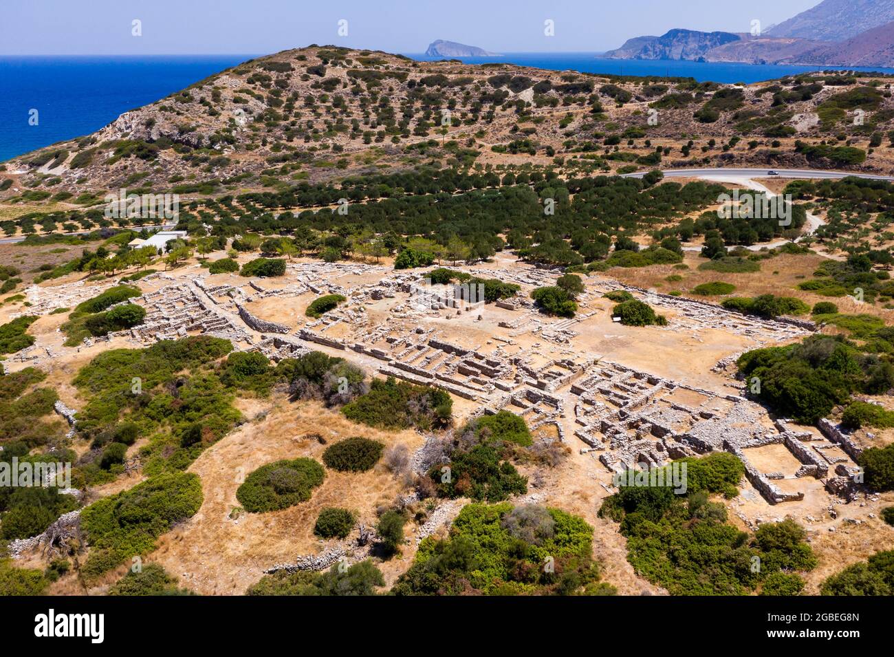 Vue aérienne de l'ancienne ville de Minoan à Gournia en Crète, Grèce Banque D'Images