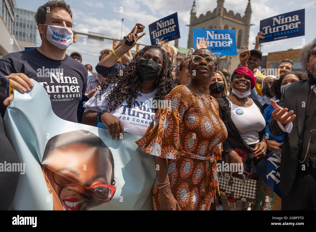 Cleveland, États-Unis. 31 juillet 2021. Les gens assistent à un rassemblement Get Out the vote au Agora Theatre de Cleveland, Ohio, le 31 juillet 2021. Turner se présente sur une plate-forme de création de nouvelles opportunités d'emploi, de défense des droits du travail, d'augmentation du salaire minimum et de Medicare for All.mardi, les électeurs de l'Ohio détermineront le vainqueur de la 11e course du Congressional District. (Photo de Matt Shiffler/Sipa USA) crédit: SIPA USA/Alay Live News Banque D'Images