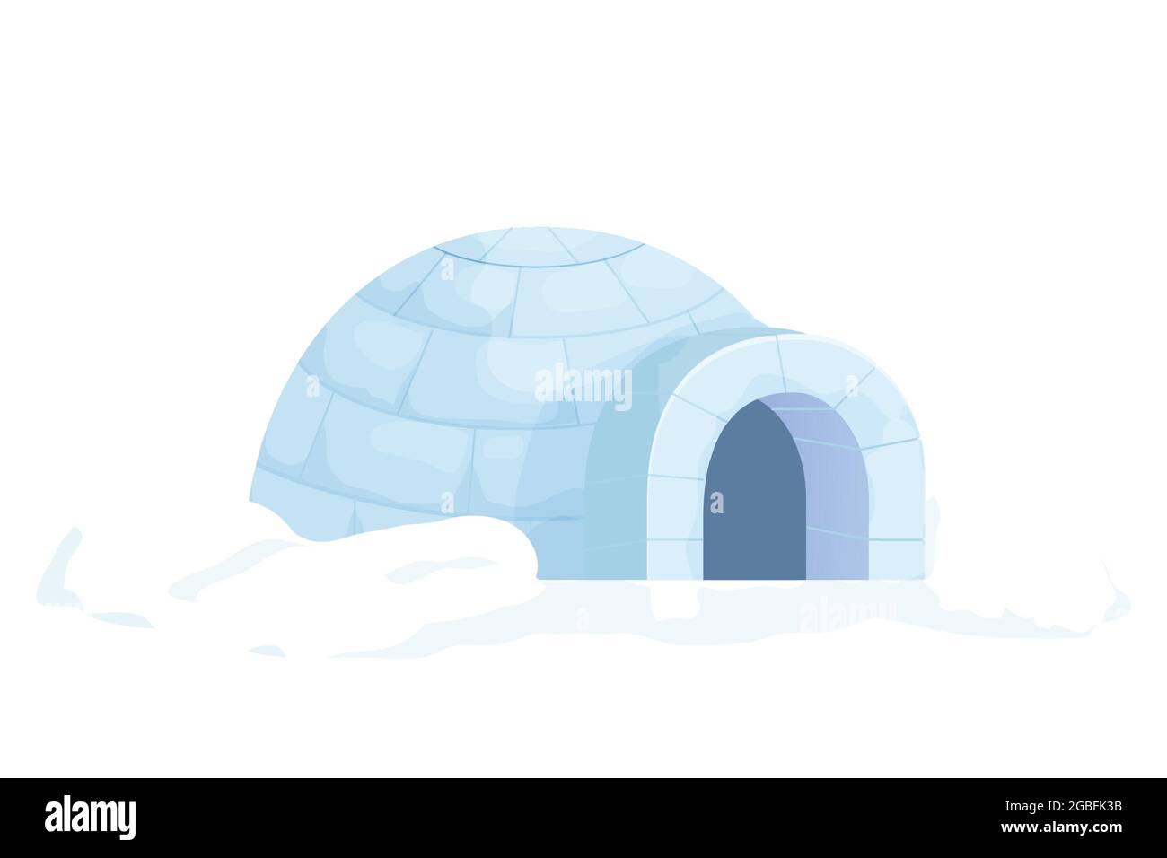 Igloo traditionnel de neige de style dessin animé isolé sur fond blanc. Icehouse Outdoor, culture esquimau, maison anarctique. Illustration vectorielle Illustration de Vecteur