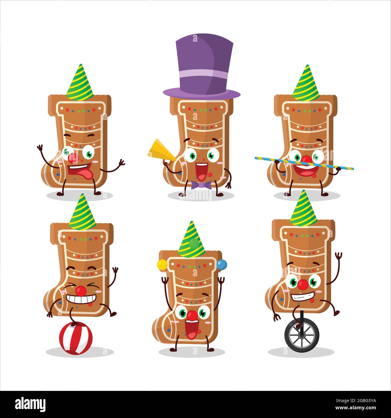 Personnage de dessin animé de chaussettes en pain d'épice avec divers spectacles de cirque. Illustration vectorielle Illustration de Vecteur
