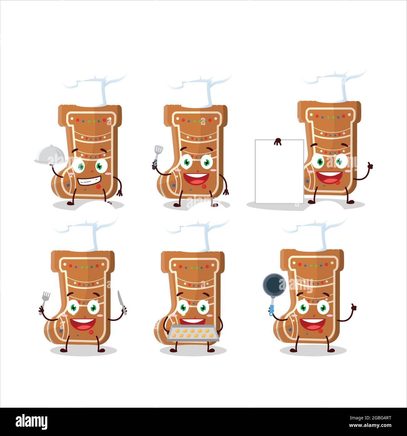 Personnage de dessin animé de chaussettes en pain d'épice avec diverses émoticônes de chef. Illustration vectorielle Illustration de Vecteur