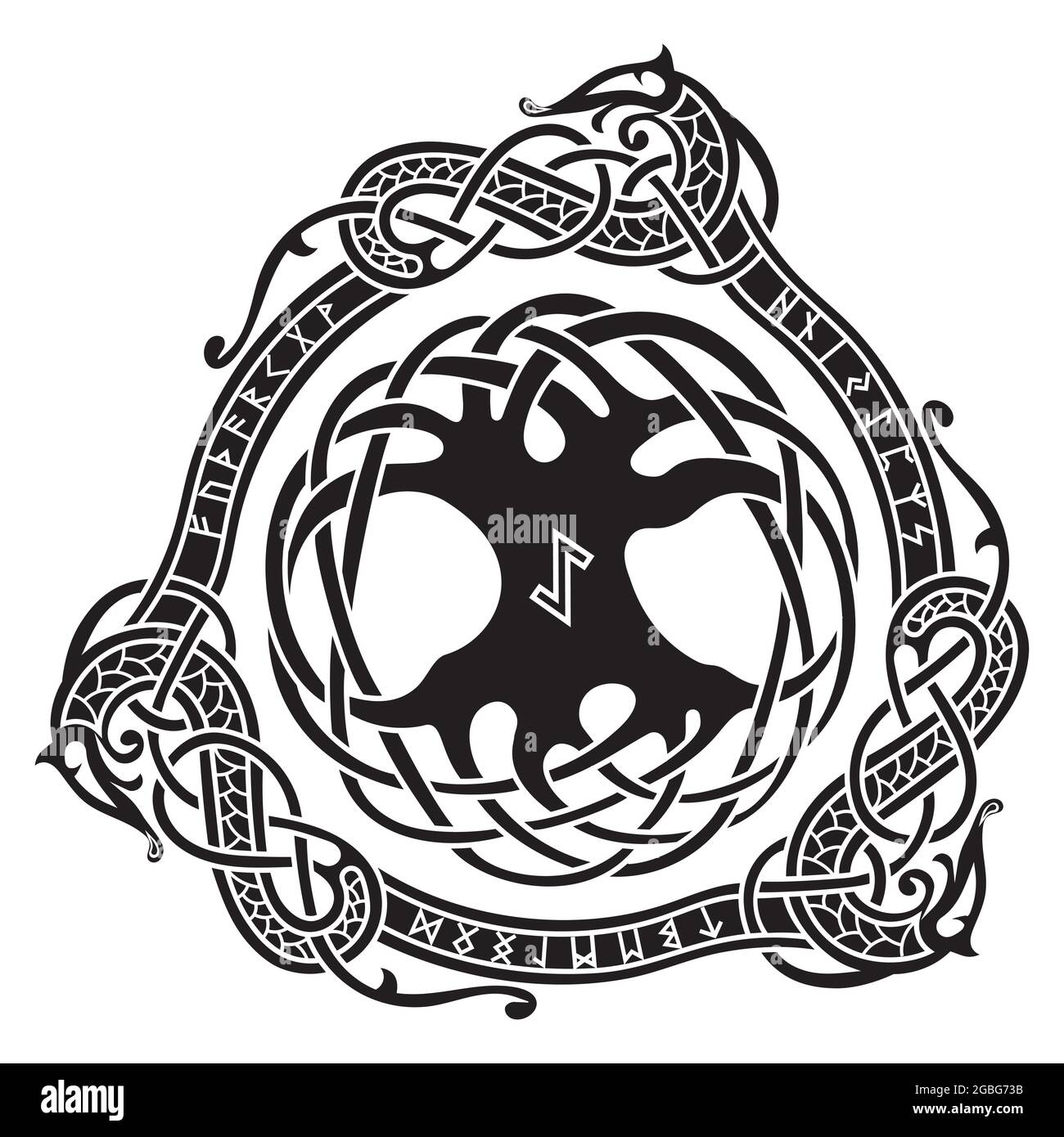 Yggdrasil. Design scandinave. L'arbre Yggdrasil dans le modèle nordique. Illustration de Vecteur