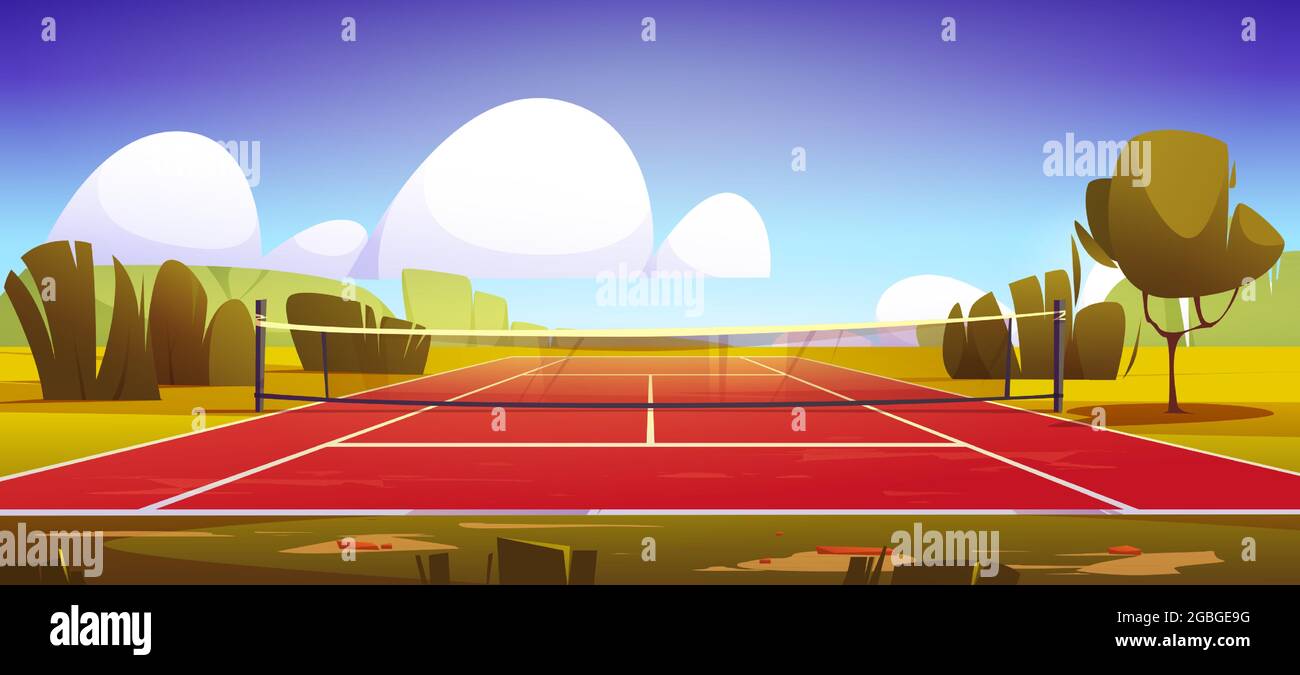 Court de tennis, terrain de sport avec filet sur pelouse verte Illustration de Vecteur