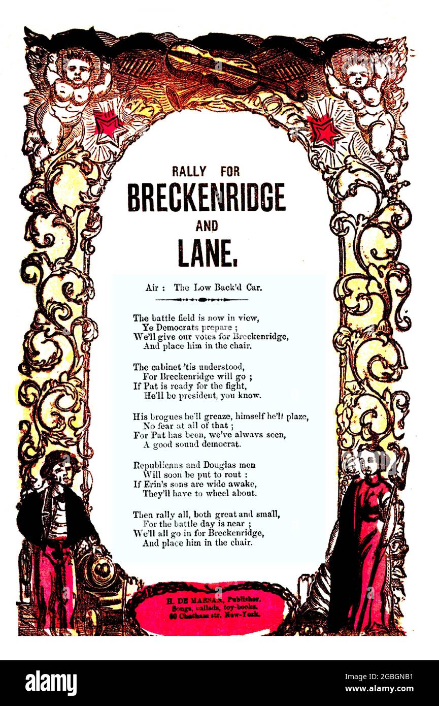 Rassemblement pour Breckenridge & Lane, élection présidentielle de 1860 et feuille de chant de campagne pour John C. Breckenridge, candidat démocrate pour président. Banque D'Images