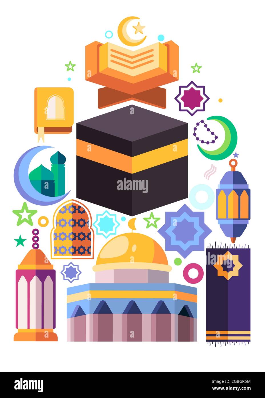 des icônes musulmanes comme la lanterne noire kaaba lamp mosquée hoully quran étoile et croissant de lune Illustration de Vecteur