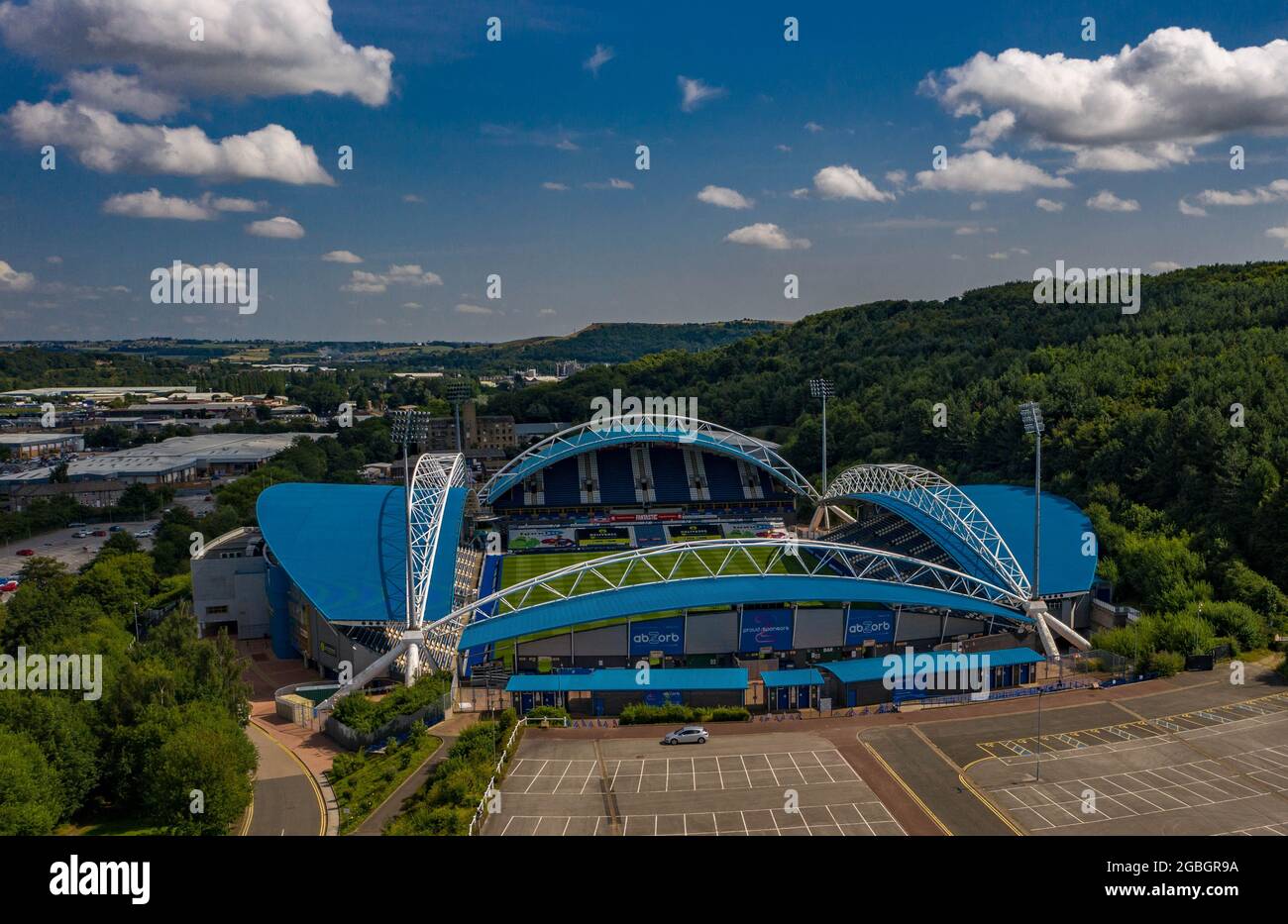 Huddersfield Town AFC Aerial Drone photo du stade Air John Smith West Yorkshire Banque D'Images