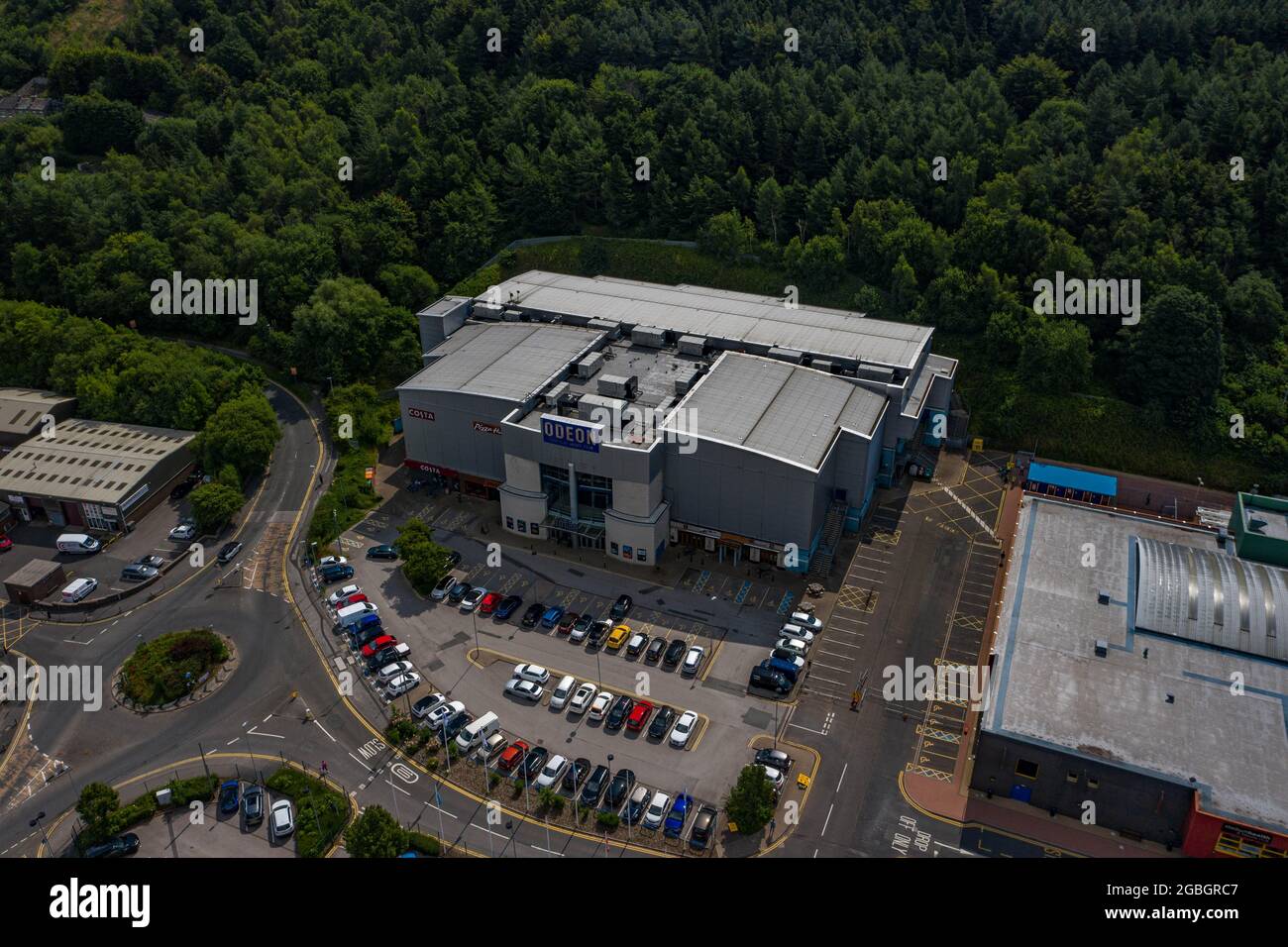 The Oden Cinema Drone à côté de Huddersfield Town AFC John Smith Station Aerial Banque D'Images