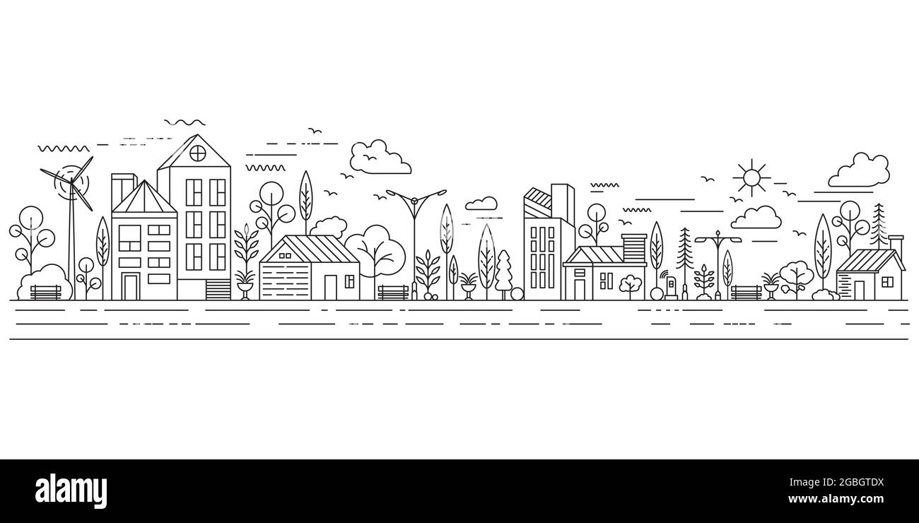 City Building Line art Vector Icon illustration Template Illustration de Vecteur