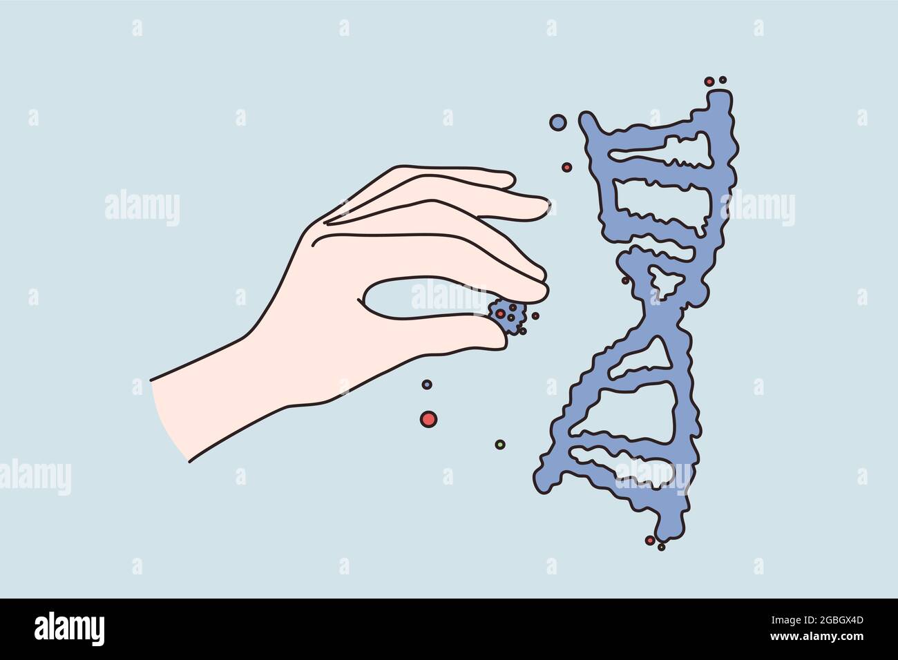 Concept générique de recherche en sciences de l'ingénierie. Main humaine tenant les cellules de mise à la structure de l'adn humain ober illustration du vecteur de fond bleu Illustration de Vecteur