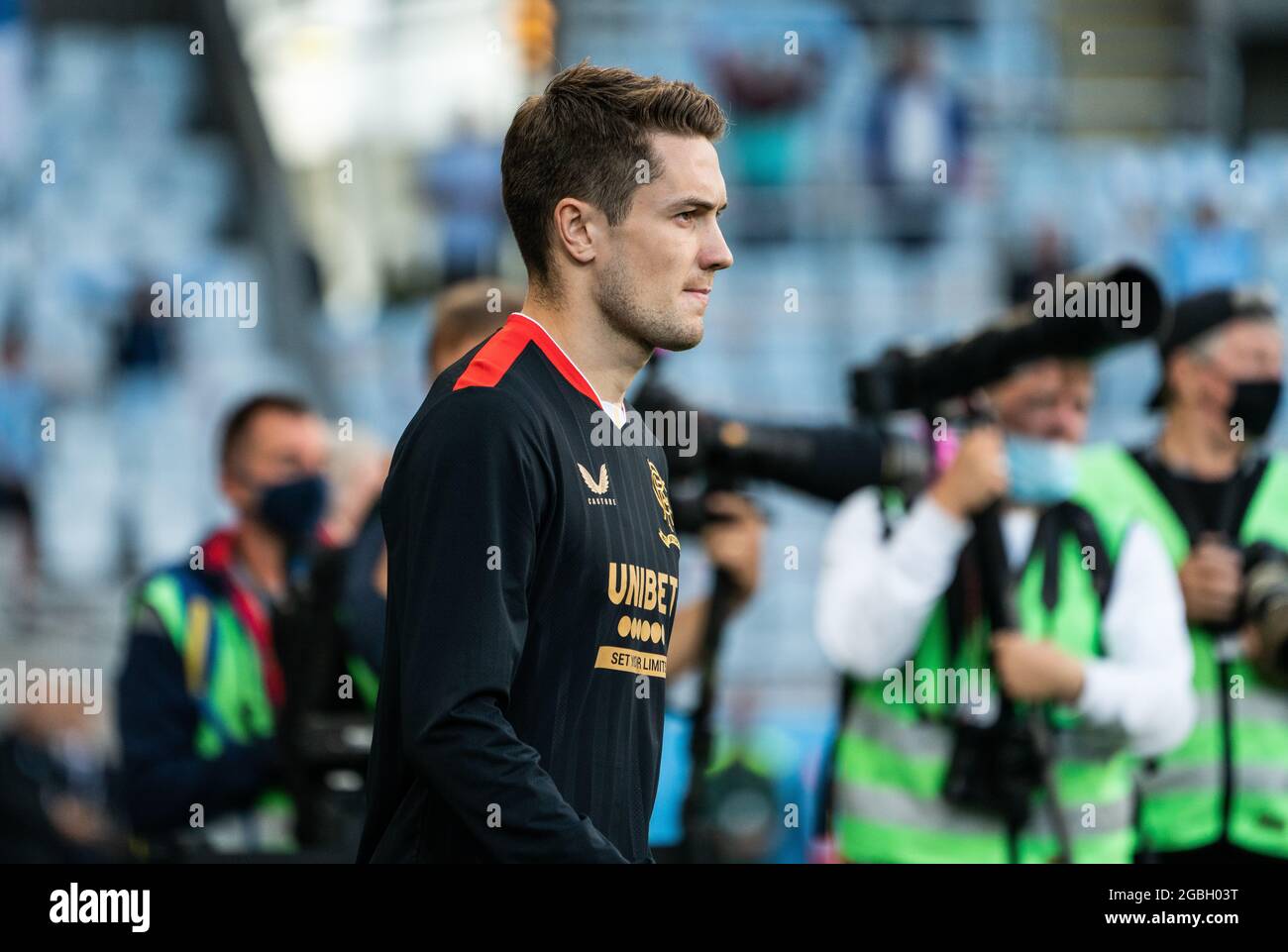 Malmö, Suède. 03ème août 2021. Scott Wright (23) du FC Rangers entre sur le terrain pour le match de qualification de la Ligue des champions entre Malmö FF et le FC Rangers à Eleda Stadion à Malmö. (Crédit photo : Gonzales photo/Alamy Live News Banque D'Images