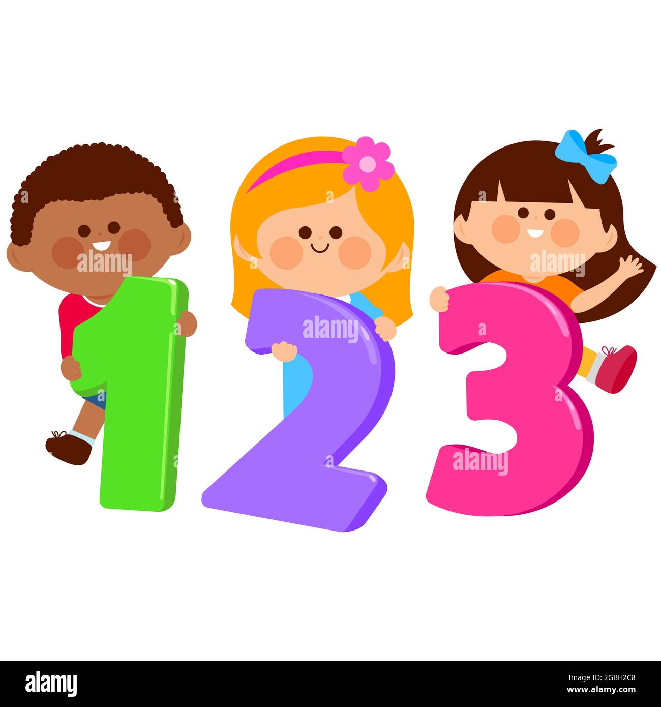 Enfants avec des numéros colorés. Banque D'Images