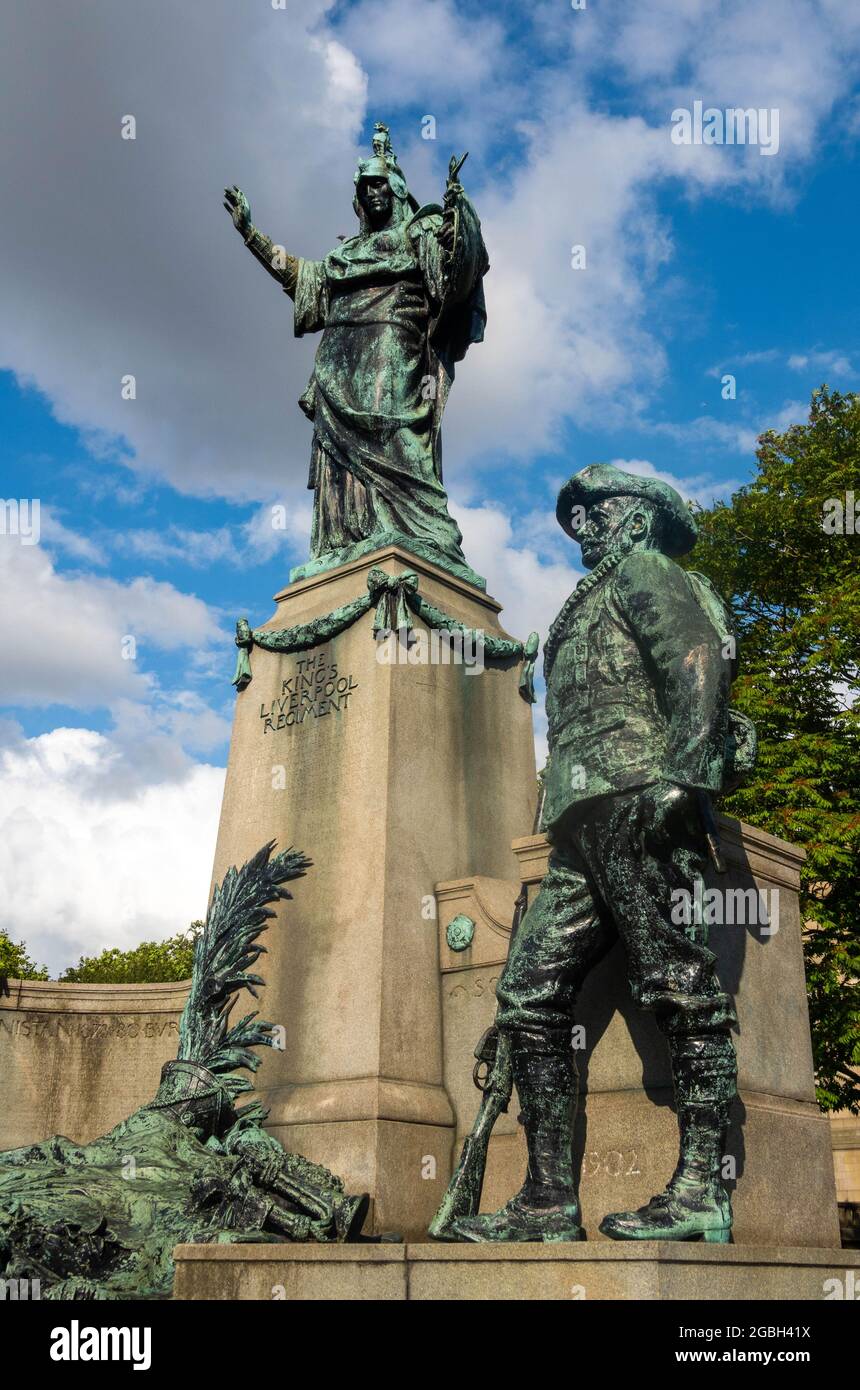 Une statue commémorative en l'honneur des anciens combattants de la guerre du Boar en Afrique du Sud se trouve dans les jardins de St. John's, à Liverpool Banque D'Images