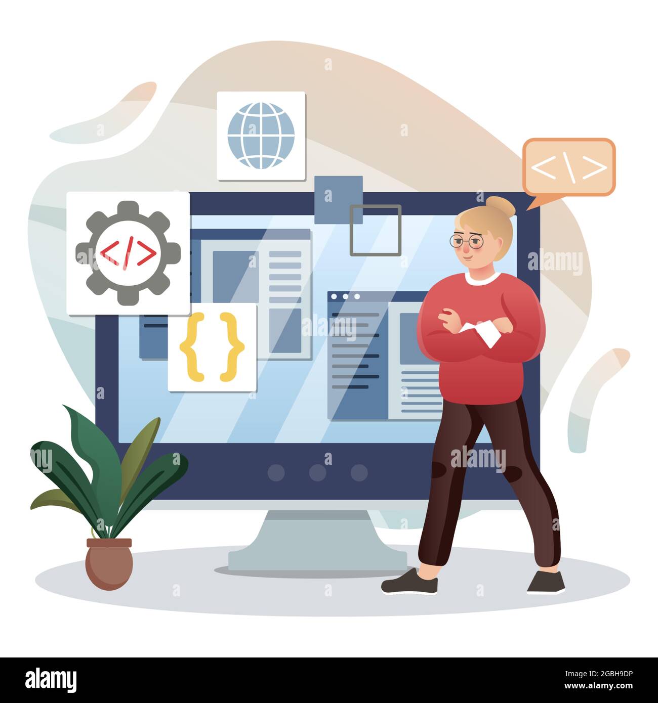 Programmation. Illustration de couleur plate isolée. Cours scolaires. Apprentissage des langages de programmation. Illustration de Vecteur