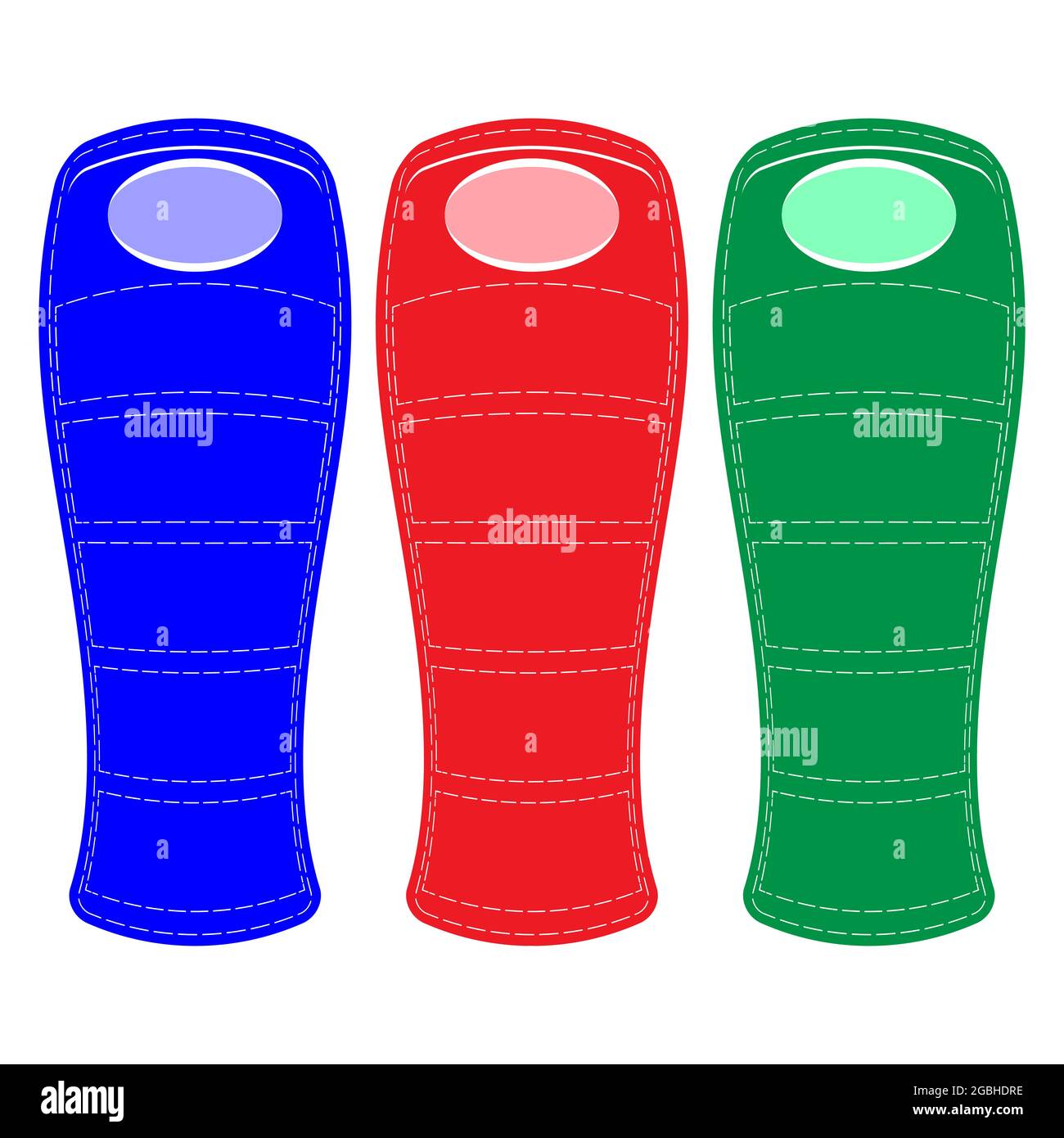 Ensemble de sacs de couchage modernes et colorés, isolés sur fond blanc Illustration de Vecteur