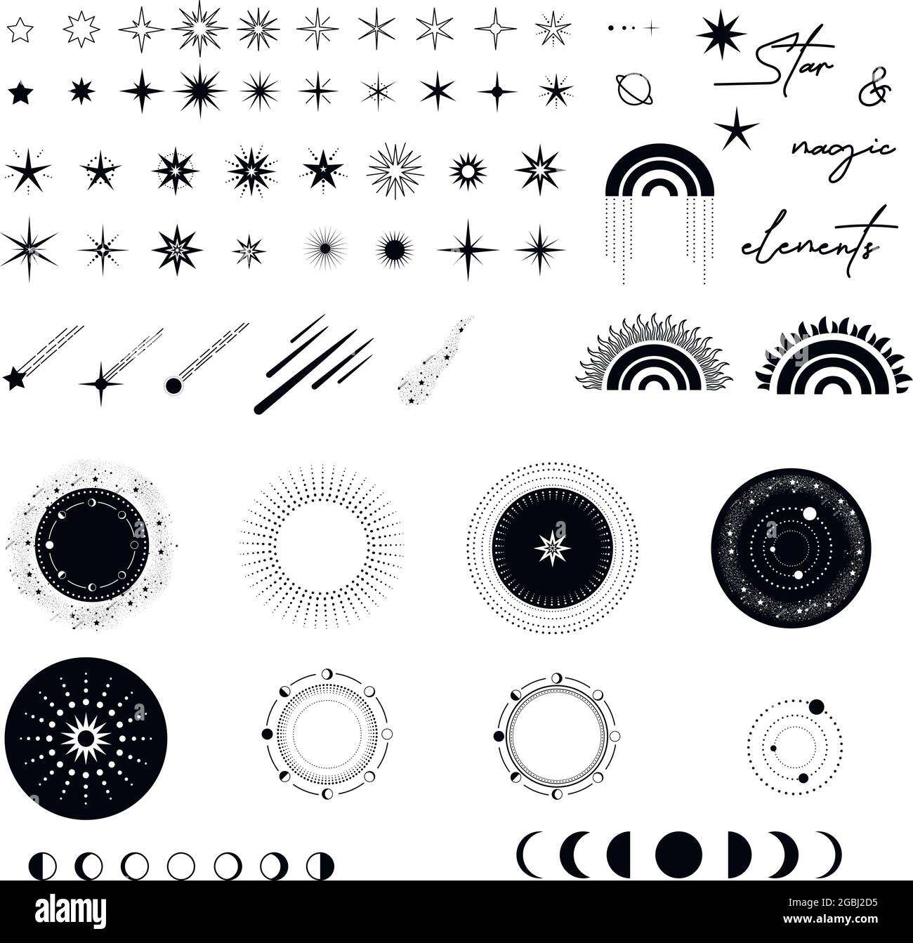 Ensemble de la phase de lune et symbole étoiles Sparkles. Illustration vectorielle Illustration de Vecteur