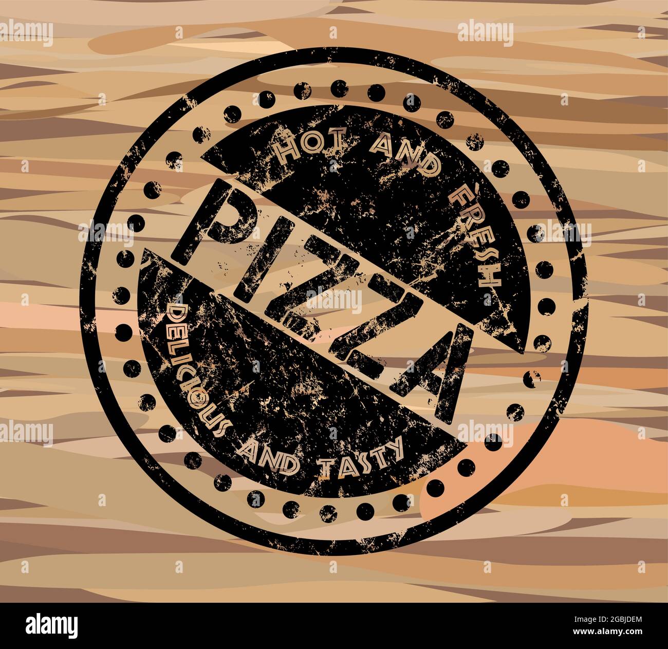 Timbre à pizza grundy de style rétro vintage sur texture bois, illustration vectorielle Illustration de Vecteur