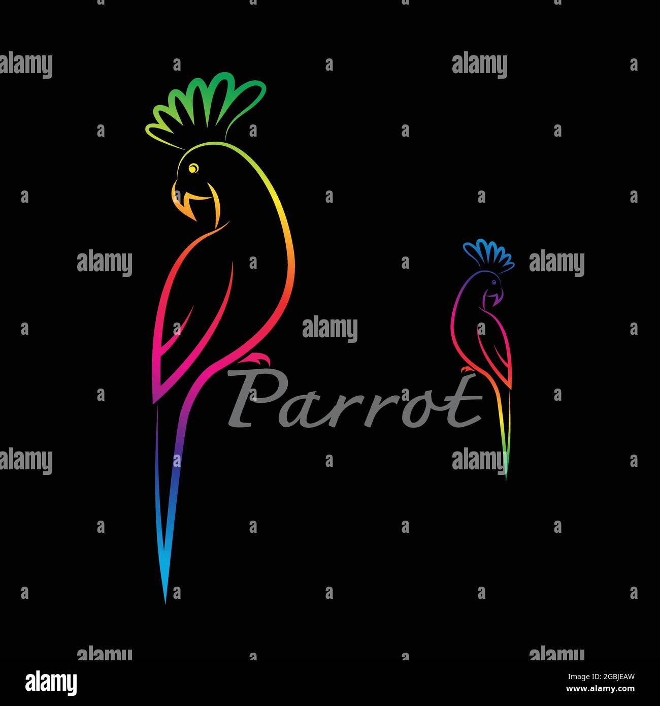 Image vectorielle d'un motif perroquet sur fond noir, animaux sauvages, illustration vectorielle. Logo oiseau. Illustration de Vecteur