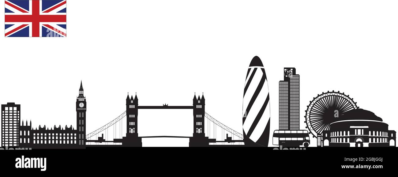 Toits de Londres avec le drapeau britannique en arrière-plan Illustration de Vecteur