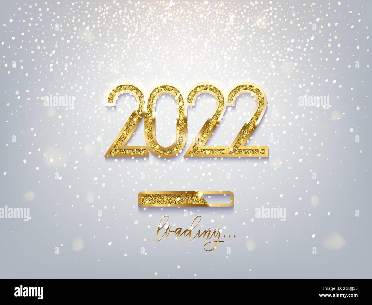 Illustration du vecteur de barre de chargement de la nouvelle année. Progression de 2022 ans avec le lettrage. Compte à rebours de la fête, écran de téléchargement. Carte d'invitation, bannière. Événement, Illustration de Vecteur