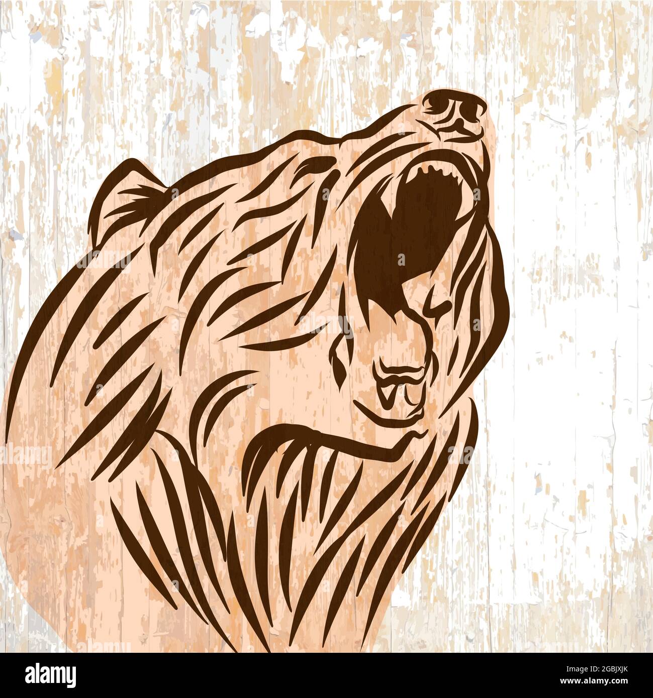 Modèle d'affiche à motif ours rugissant vintage. Esquisse vectorielle dessinée à la main. Illustration de Vecteur