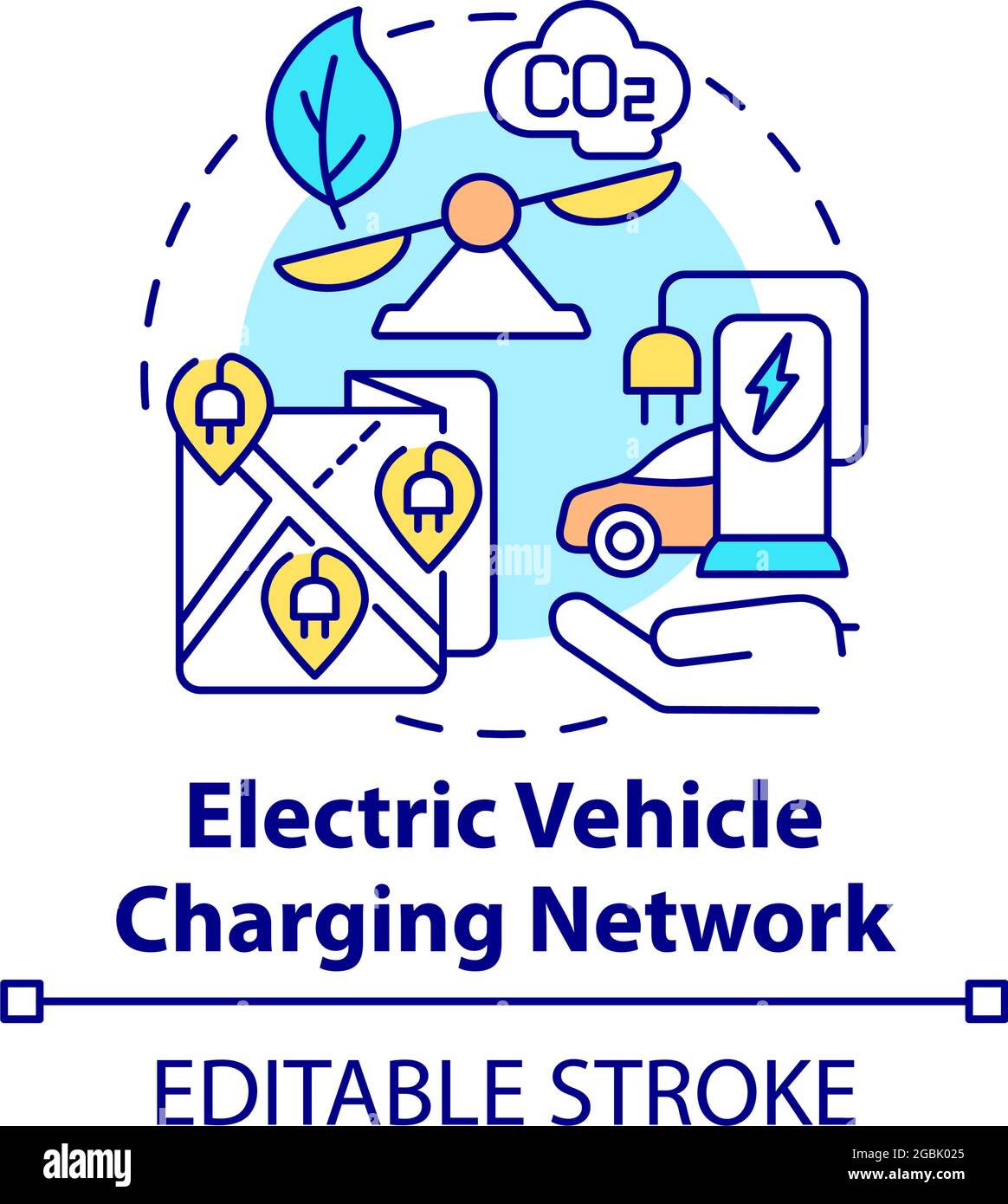 Icône de concept de réseau de charge de véhicule électrique Illustration de Vecteur
