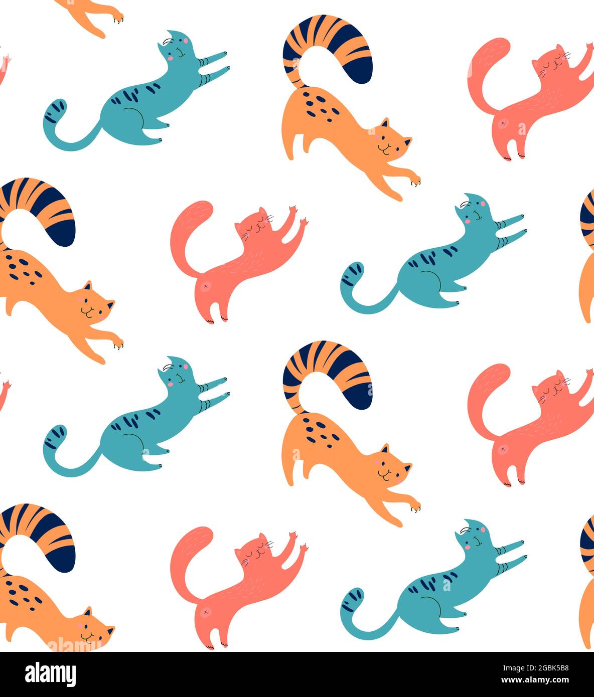 Texture des chatons vectoriels. Imprimés amusants avec des animaux pour les textiles, les tee-shirts, les affiches. Motif sans couture avec chats, dessiné à la main. Visages, moustache, pattes, rayures sur fond blanc Illustration de Vecteur