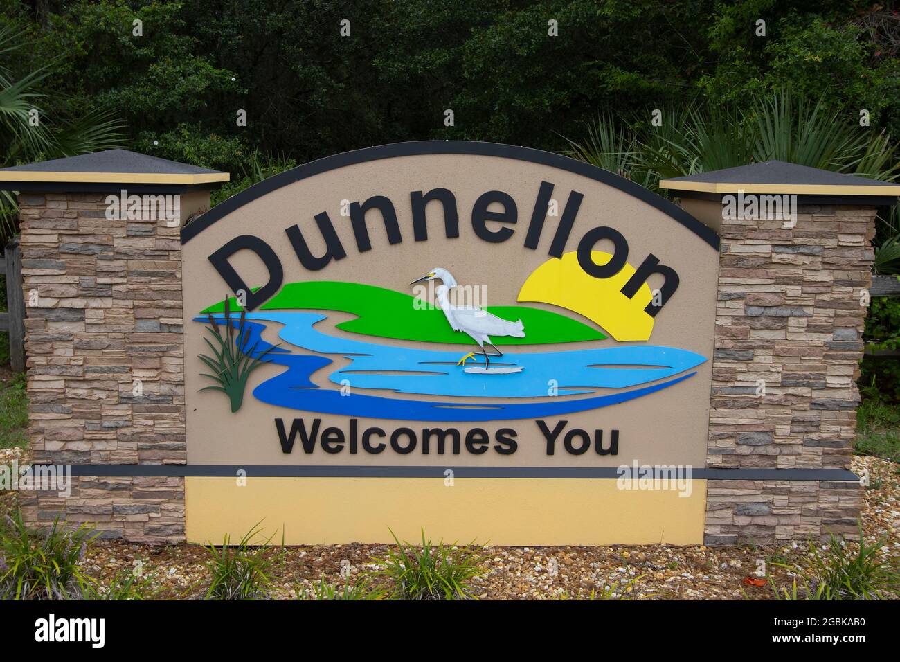Panneau de bienvenue pour la ville de Dunnellon, Floride Banque D'Images