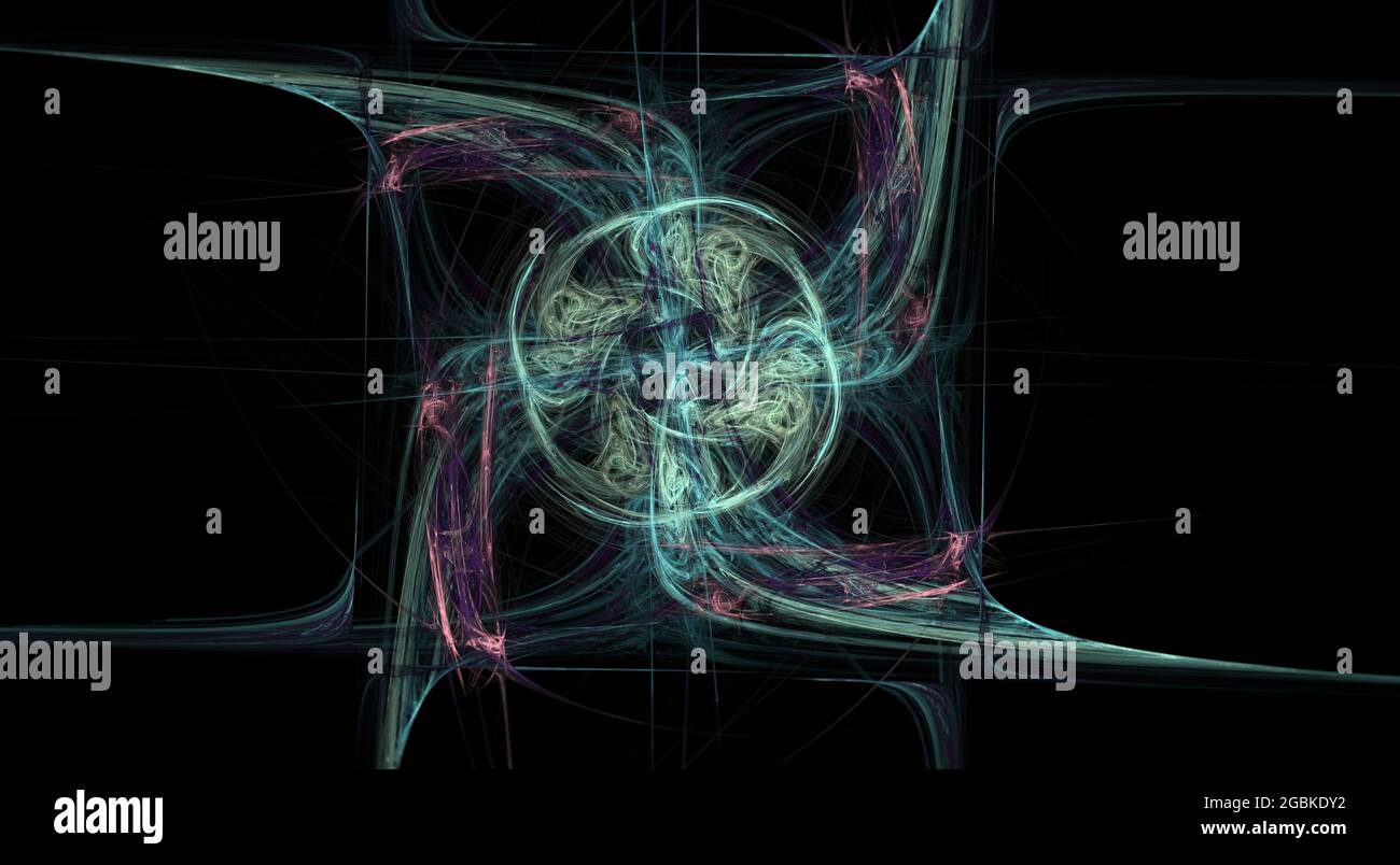 Magnifique Fractal numérique Symétrie avec lignes et courbes dynamiques et couleurs pastel éclatantes Banque D'Images