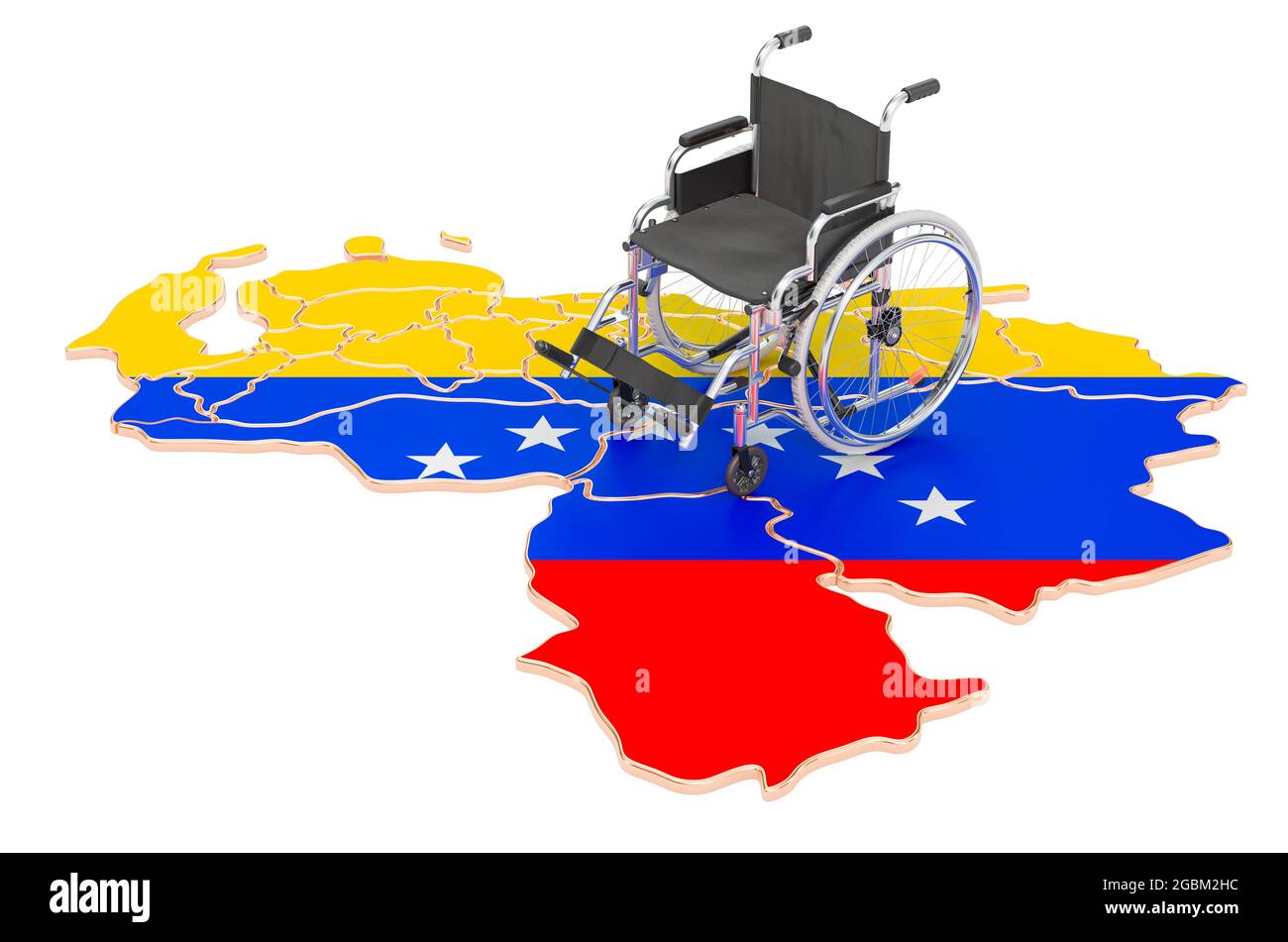 Fauteuil roulant avec drapeau vénézuélien. Handicap au Venezuela concept, rendu 3D isolé sur fond blanc Banque D'Images