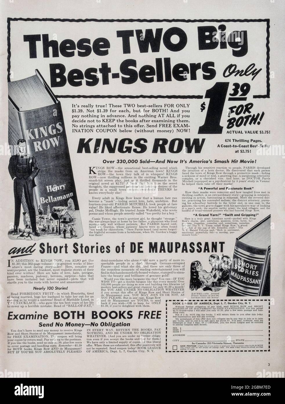 Publicité du magazine Vintage Life, numéro du 6 juillet 1942, États-Unis Banque D'Images