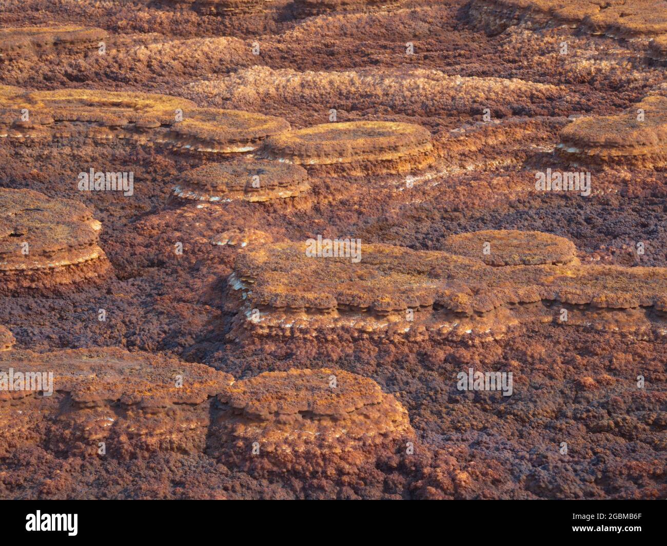 Gros plan des modèles de roche formant un paysage comme Mars Danakil Dépression endroit le plus chaud sur terre, l'Éthiopie. Banque D'Images