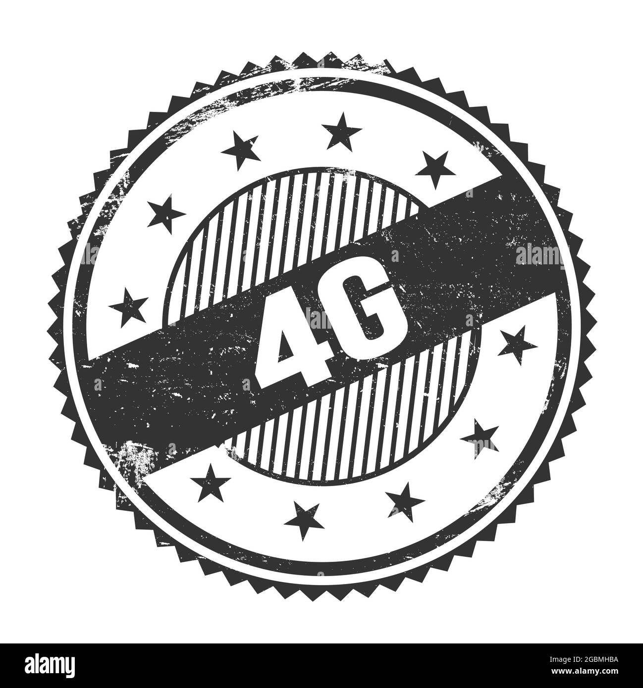 Texte 4G écrit sur des bordures en zigzag noires, timbre rond. Banque D'Images
