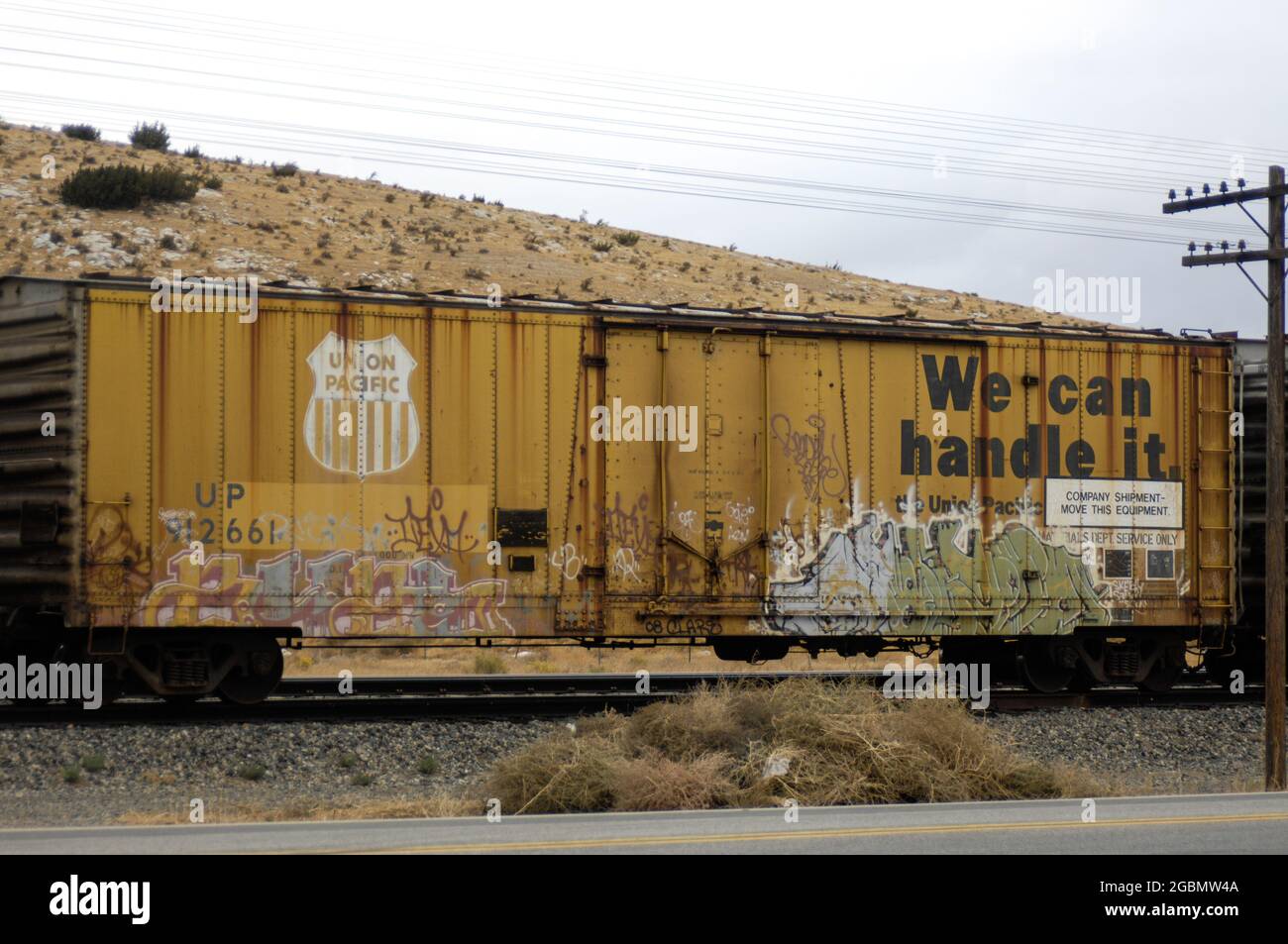 Le wagon-caisse Union Pacific est situé sur une voie d'évitement Banque D'Images