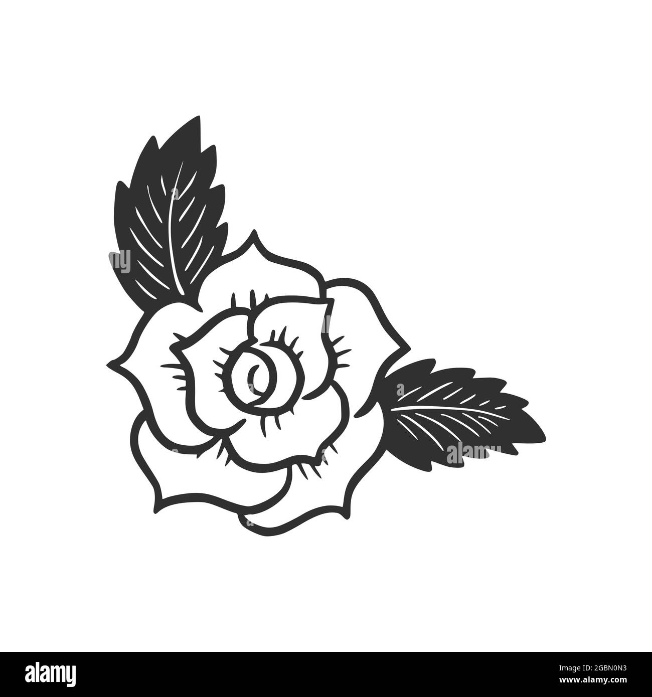 Fleur de rose dessinée à la main. Style d'esquisse Doodle. Icône rose simple de la ligne de dessin. Illustration vectorielle isolée. Illustration de Vecteur