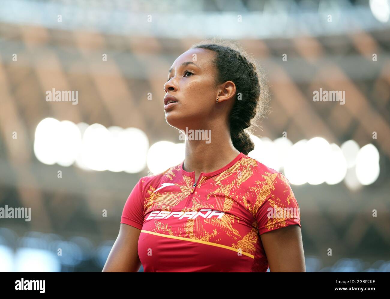 5 août 2021; Stade olympique, Tokyo, Japon: Tokyo 2020 Jeux Olympiques d'été jour 13; Womens Heptathlon, longue routine de saut, VICENTE Maria d'Espagne Banque D'Images