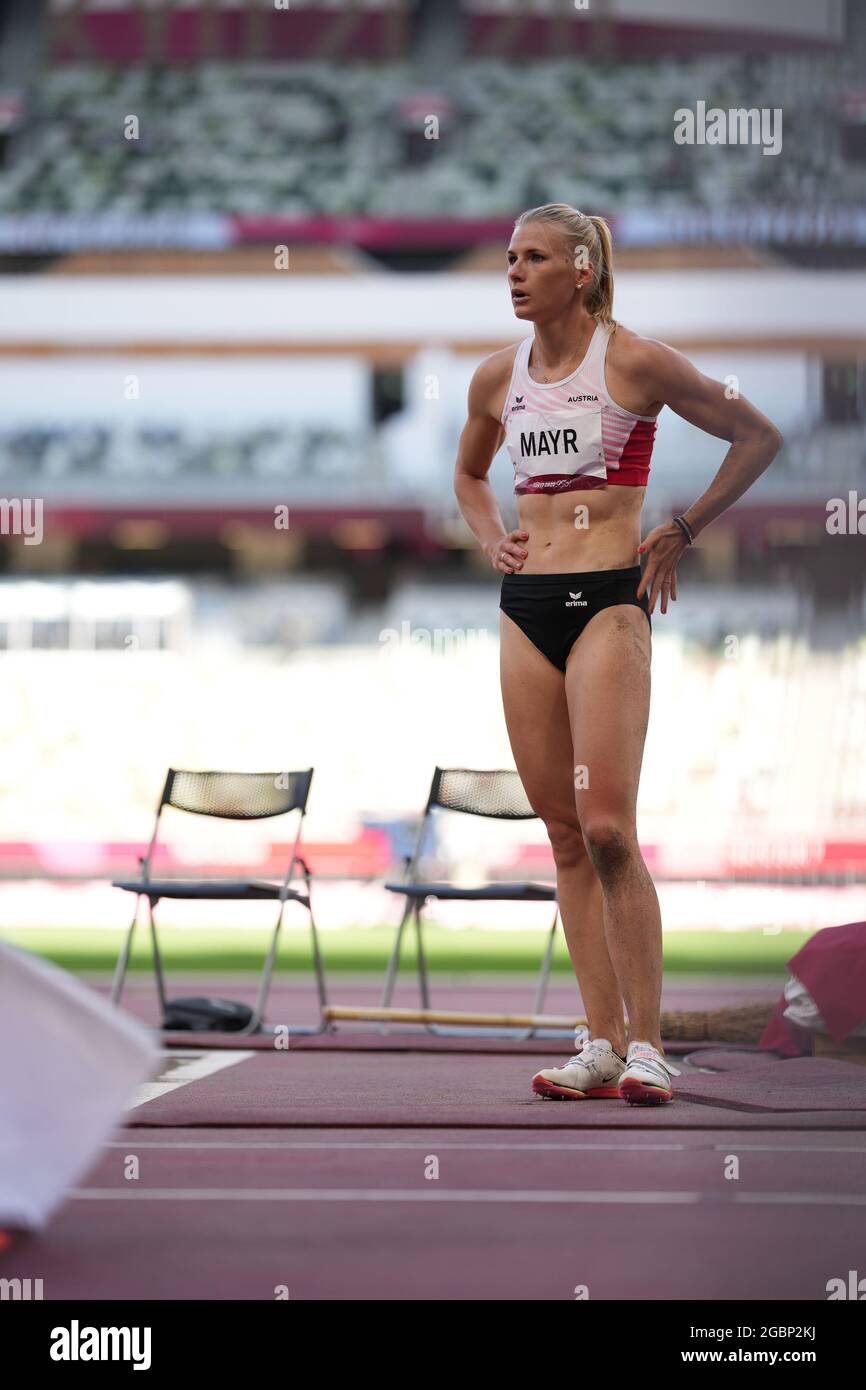 5 août 2021; Stade Olympique, Tokyo, Japon: Tokyo 2020 Jeux Olympiques d'été jour 13; Womens Heptathlon, long saut, MAYR Verena d'Autriche gagne l'événement Banque D'Images