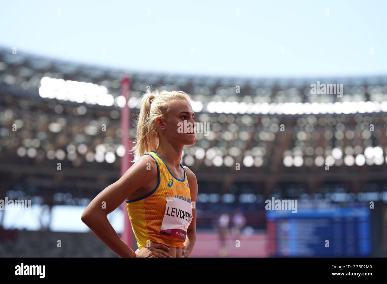 5 août 2021; Stade olympique, Tokyo, Japon: Tokyo 2020 Jeux Olympiques d'été jour 13; Womens Heptathlon, LEVCHENKO Yuliya (Ukraine) sur le point de sauter en hauteur Banque D'Images