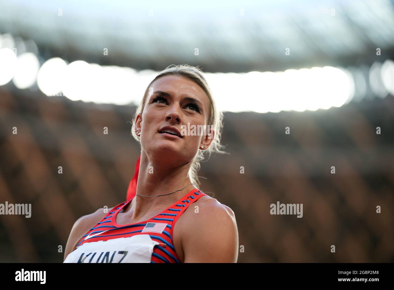 5 août 2021; Stade olympique, Tokyo, Japon: Tokyo 2020 Jeux Olympiques d'été jour 13; Womens Heptathlon, long saut routine, KUNZ Annie des Etats-Unis Banque D'Images