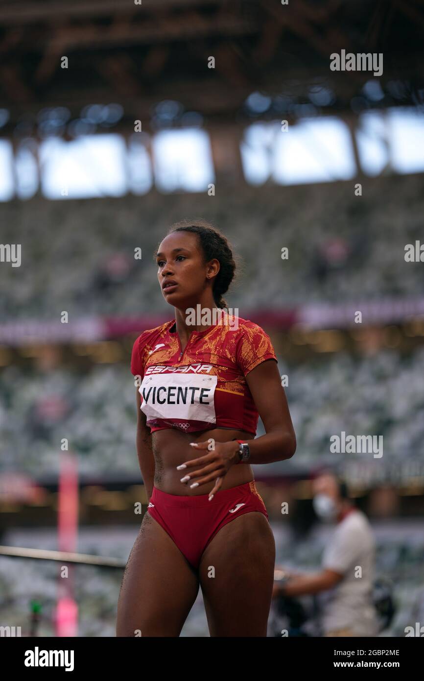 5 août 2021; Stade olympique, Tokyo, Japon: Tokyo 2020 Jeux Olympiques d'été jour 13; Womens Heptathlon, long saut, VICENTE Maria d'espagne Banque D'Images