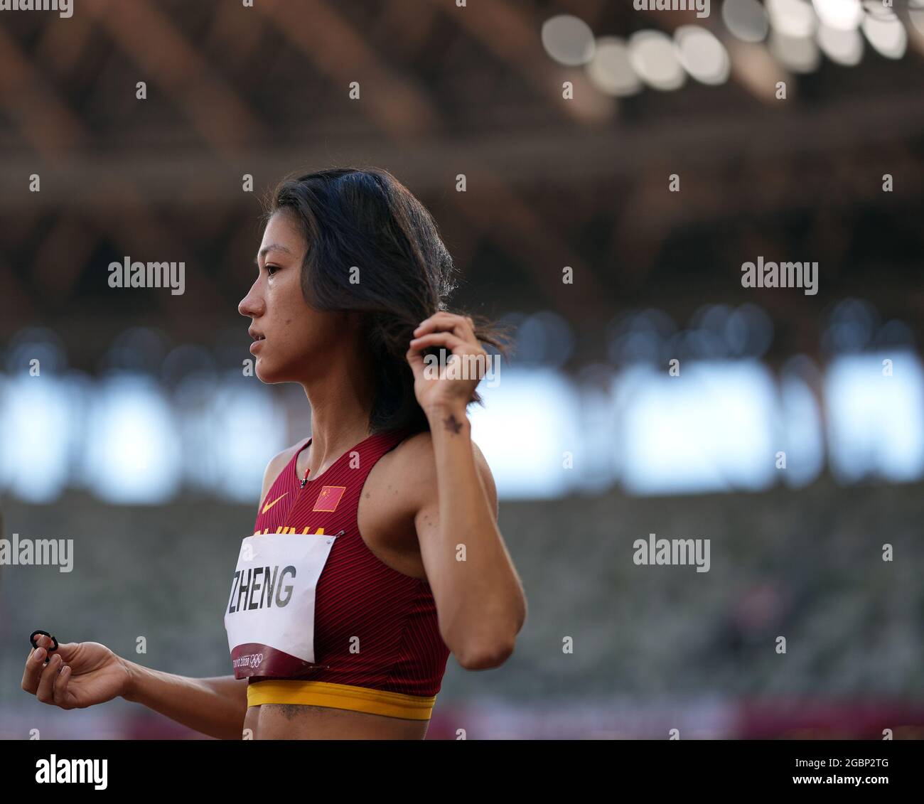 5 août 2021; Stade olympique, Tokyo, Japon: Tokyo 2020 Jeux Olympiques d'été jour 13; Womens Heptathlin, long Jump, ZHENG Ninali de Chine Banque D'Images