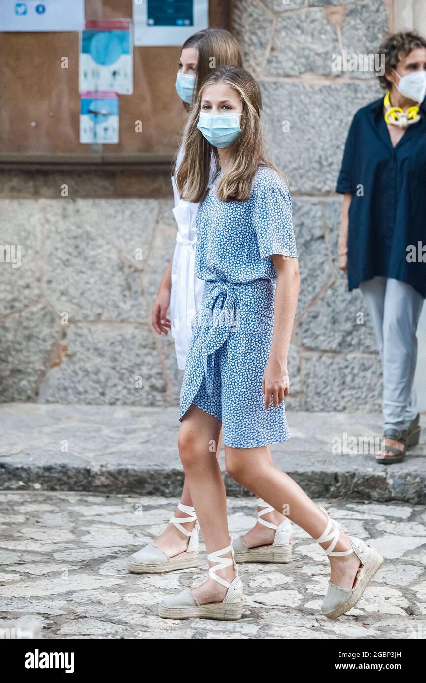 La Princesse Leonor d'Espagne visite le Centre d'interprétation du paysage naturel de la Sierra de Tramontana et le Sanctuaire de Lluc pendant leurs vacances d'été à Majorque, îles Baléares, Espagne, le 4 août 2021. Photo par Archie Andrews/ABACAPRESS.COM Banque D'Images